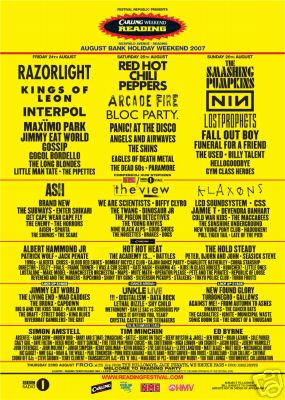  - READING FESTIVAL 2007 - Official Lineup Poster 91x61 -  auction details