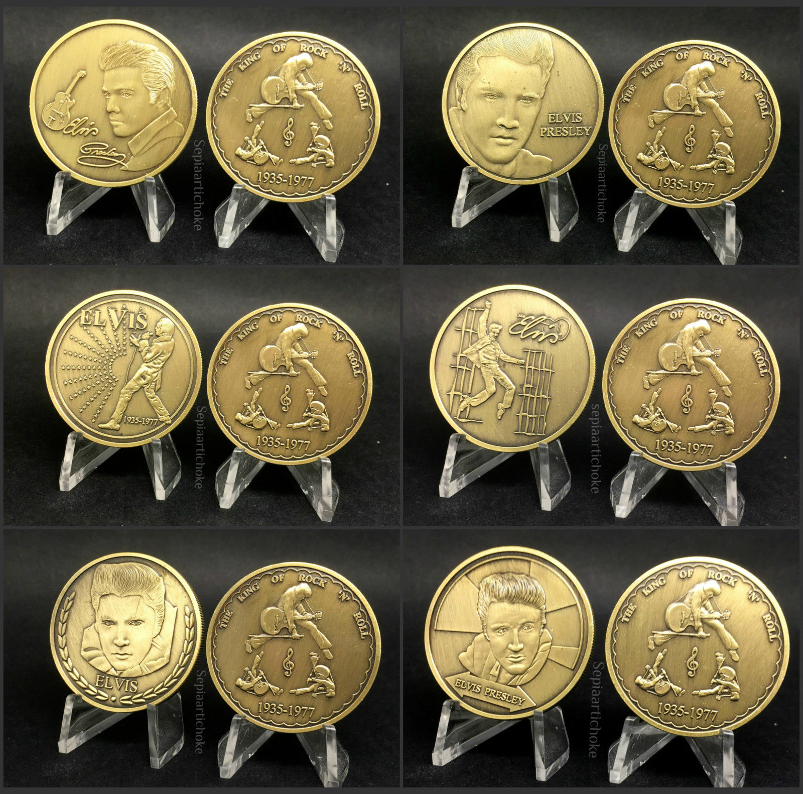 popsike ELVIS PRESLEY COINS Set of 6 Bronze Gold Memrobilia