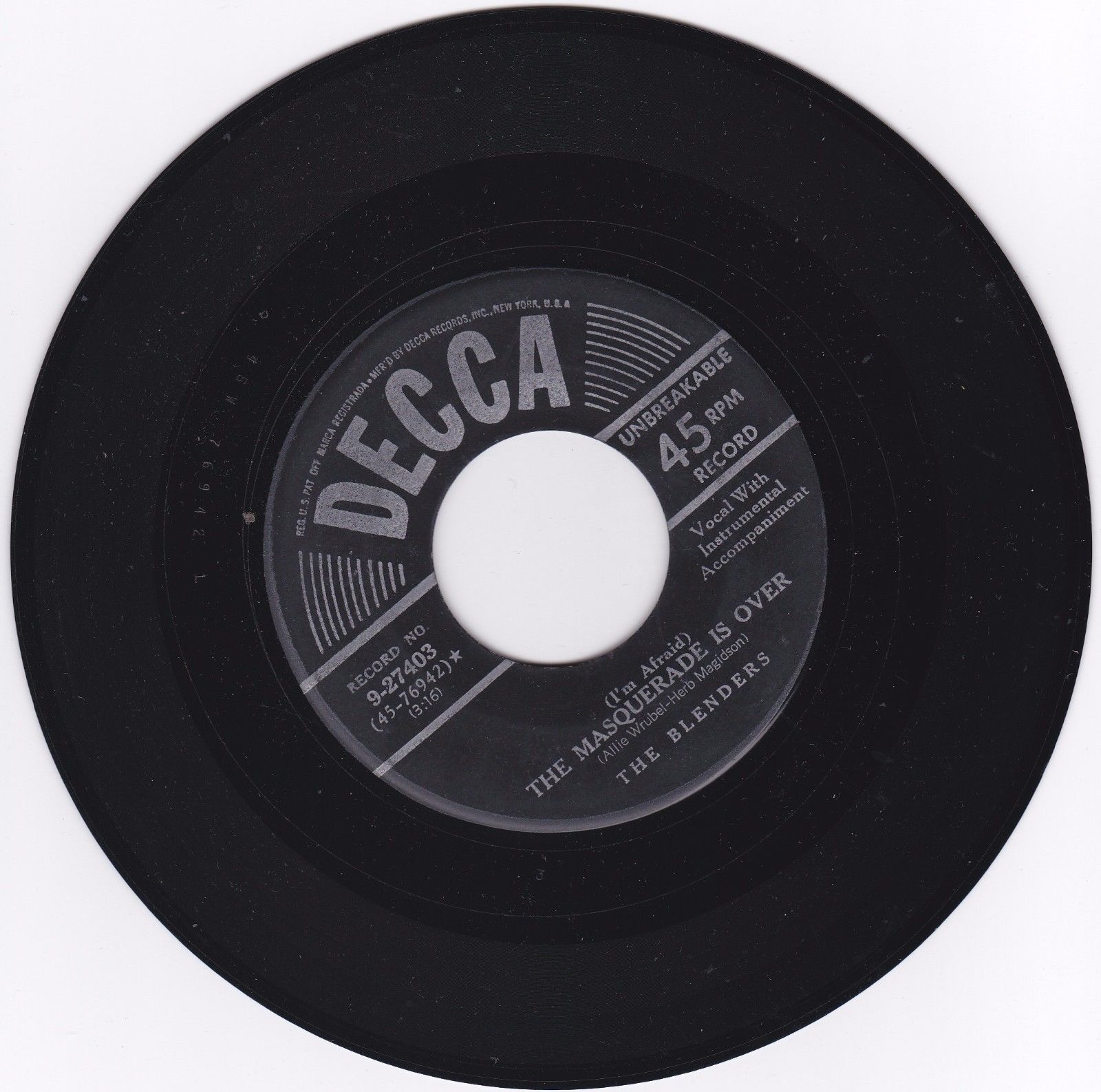 VOCAL GROUP 45RPM THE BLENDERS ON DECCA auction details