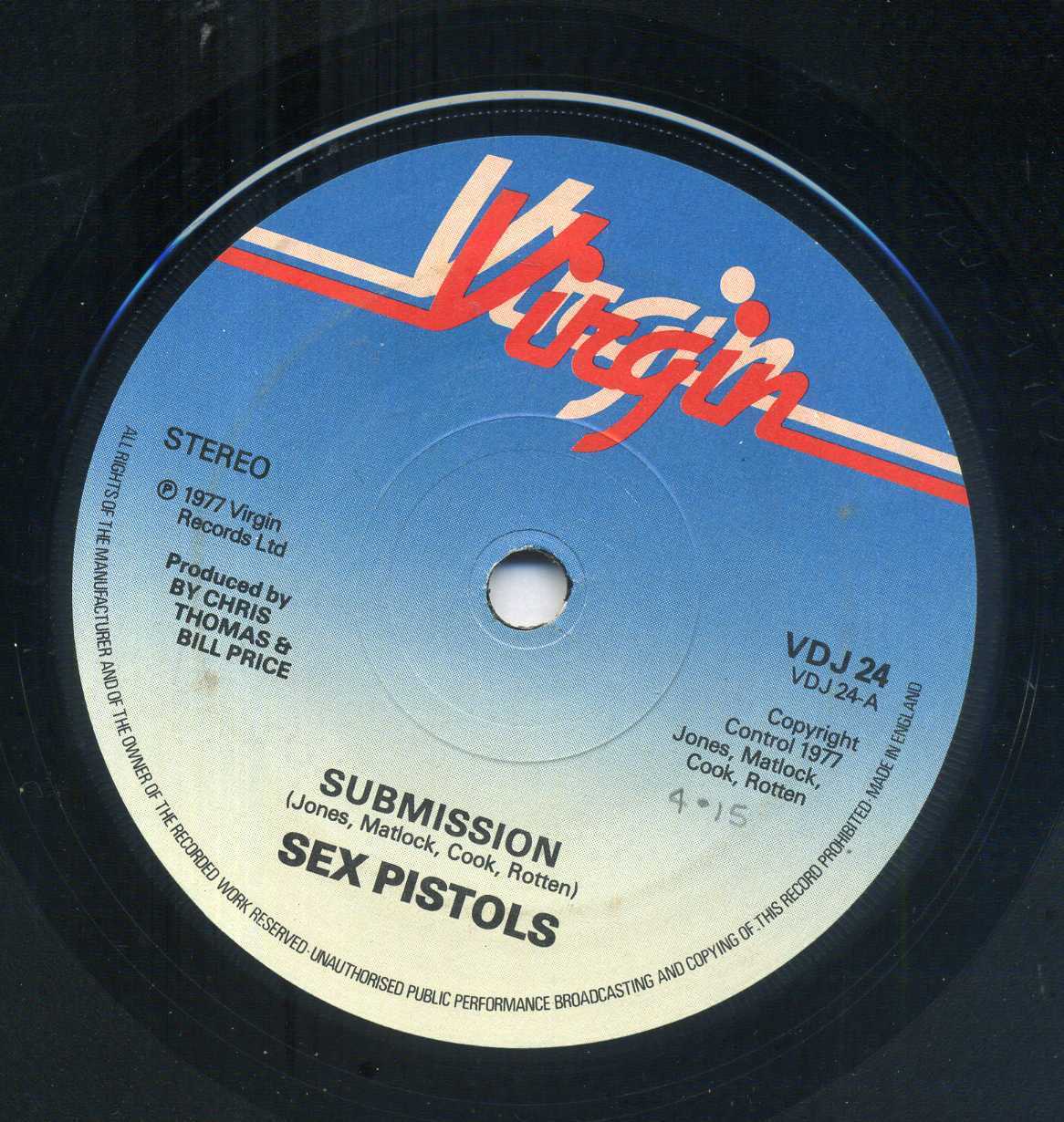 The Sex Pistols Submission 1 Sided 45rpm 7 Original Virgin Vdj 24 Ex Condn 0412