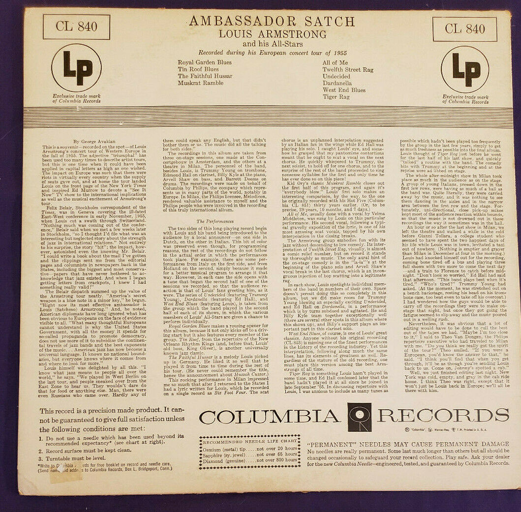  LOUIS ARMSTRONG Ambassador Satch, Columbia CL 840 sealed 6  eye mono LP NM - auction details